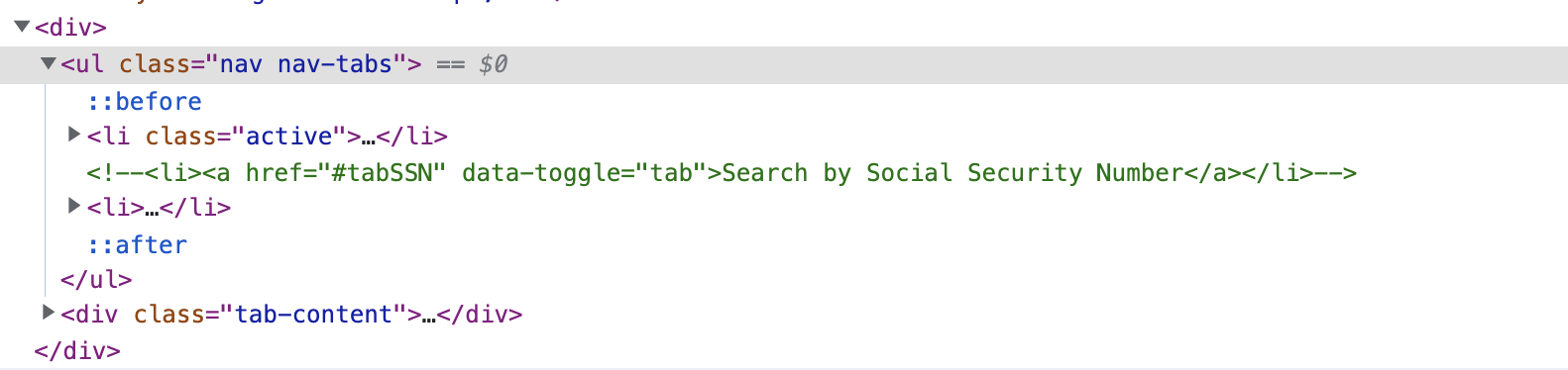 SSN Search Tab commented out in HTML. The API enpoint was still open.